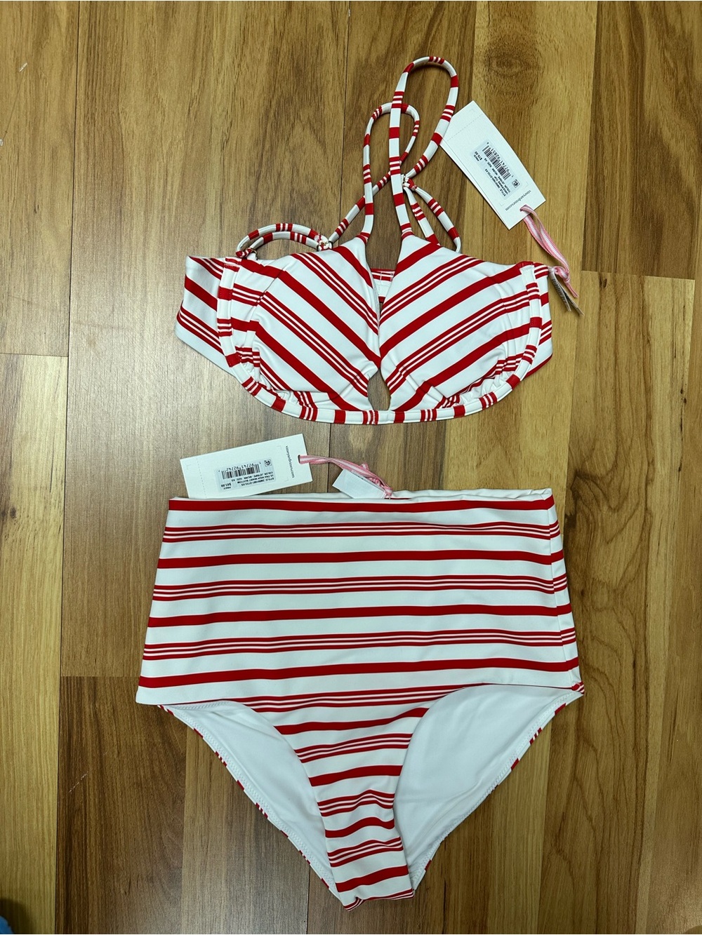 NWT Vineyard Vines Striped Red & White Two-Piece High-Waist Bikini